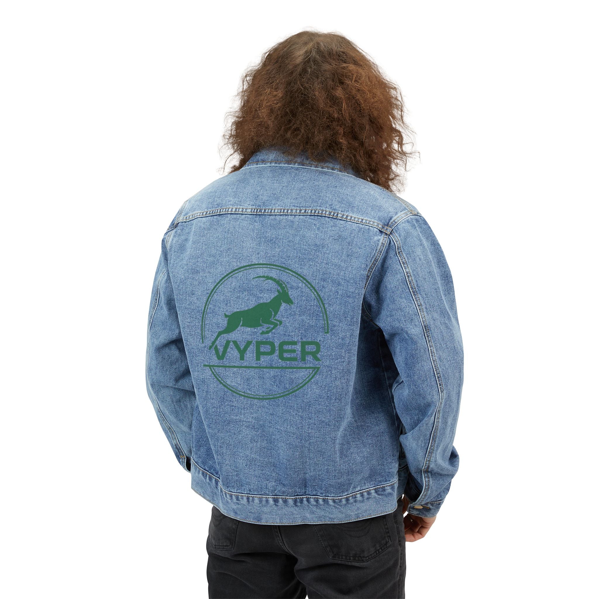 Denim Jacket — Vyper Logo Back Print, Casual Men's Trucker Style