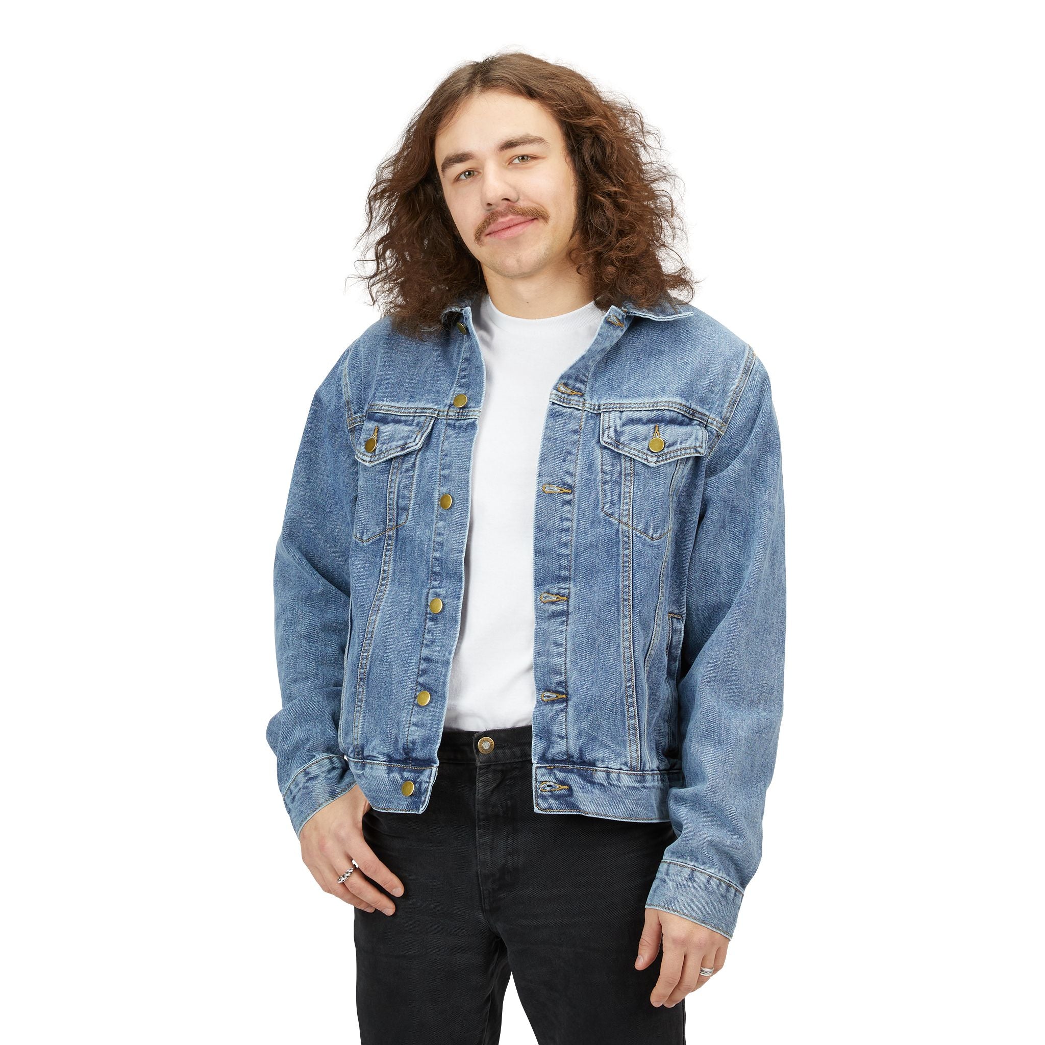 Denim Jacket — Vyper Logo Back Print, Casual Men's Trucker Style